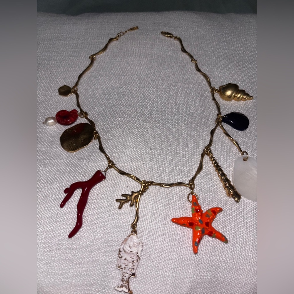 Zara Gold Charm Necklace with Red and Orange Accents